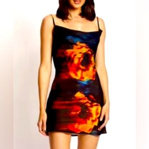 MESHKI Cleo Printed Chiffon Cowl Neck Mini Dress